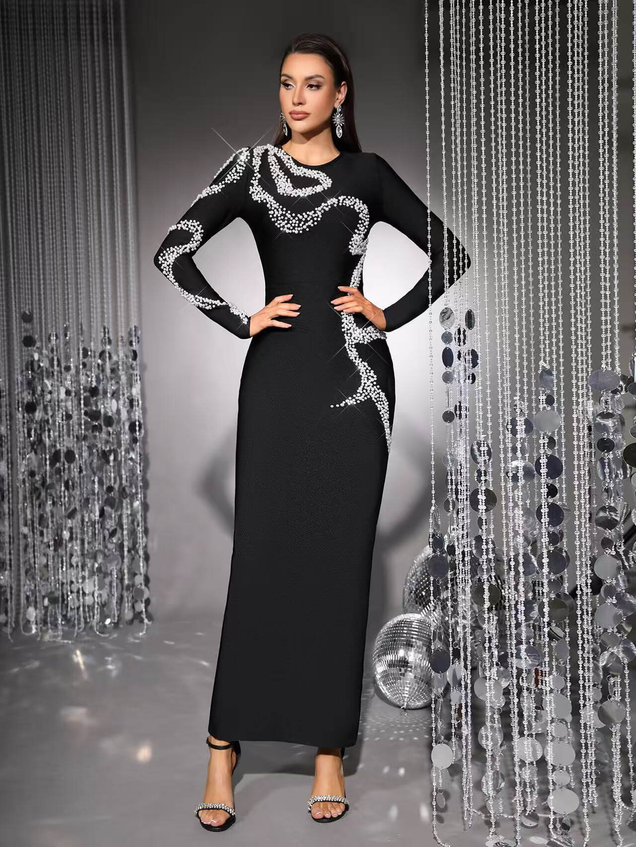 Vestido ajustado de cola de pez con mangas largas 