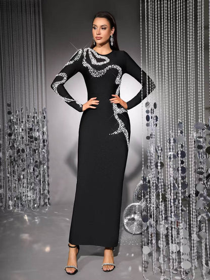 Vestido ajustado de cola de pez con mangas largas 