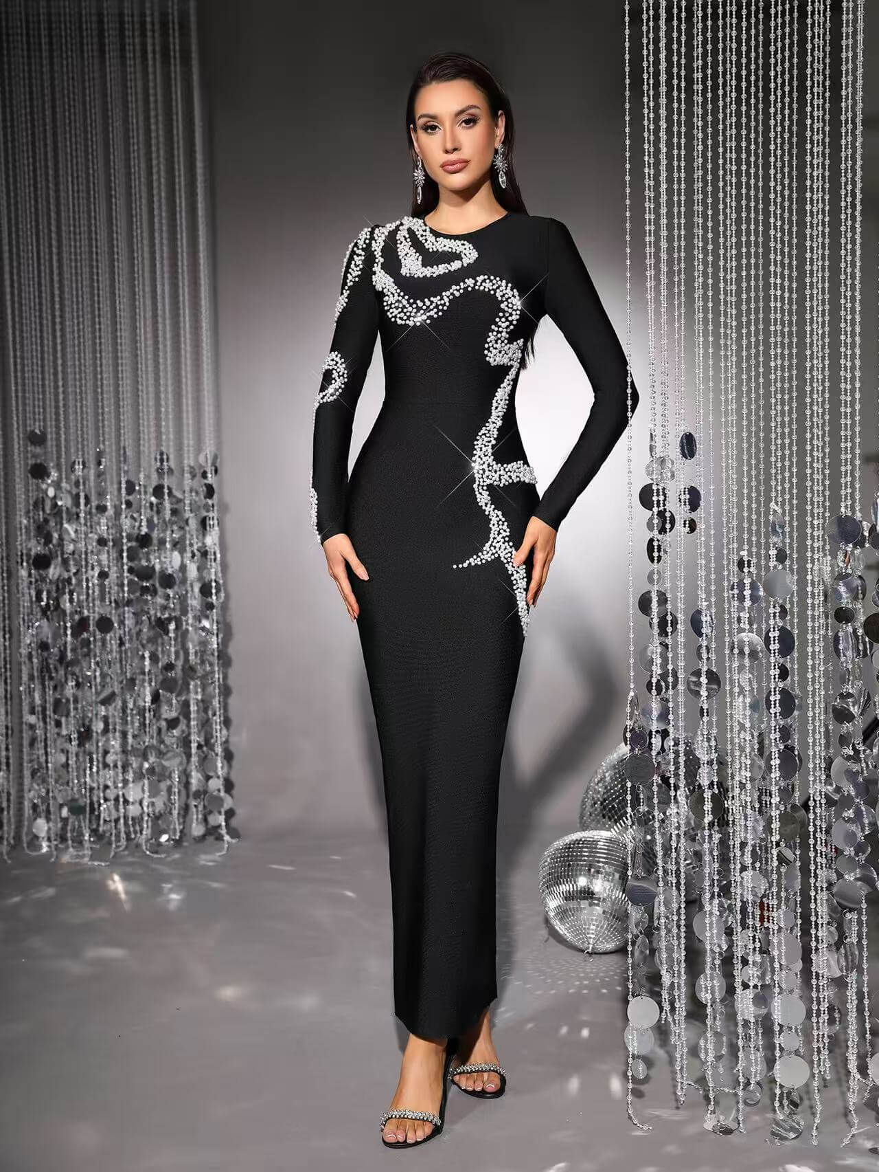 Vestido ajustado de cola de pez con mangas largas 