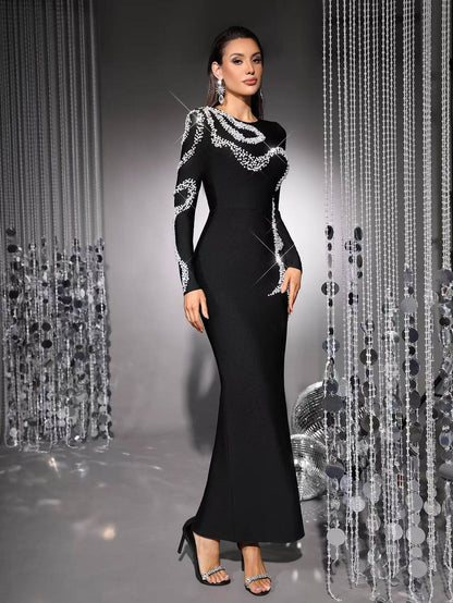 Vestido ajustado de cola de pez con mangas largas 