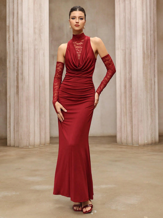 Long-Sleeved Lace Evening Dress