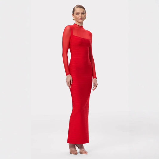 Long-Sleeved Mesh Long Dress