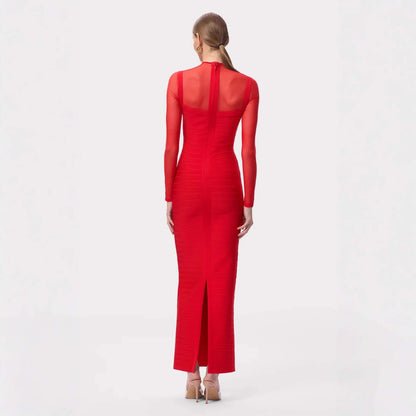 Long-Sleeved Mesh Long Dress