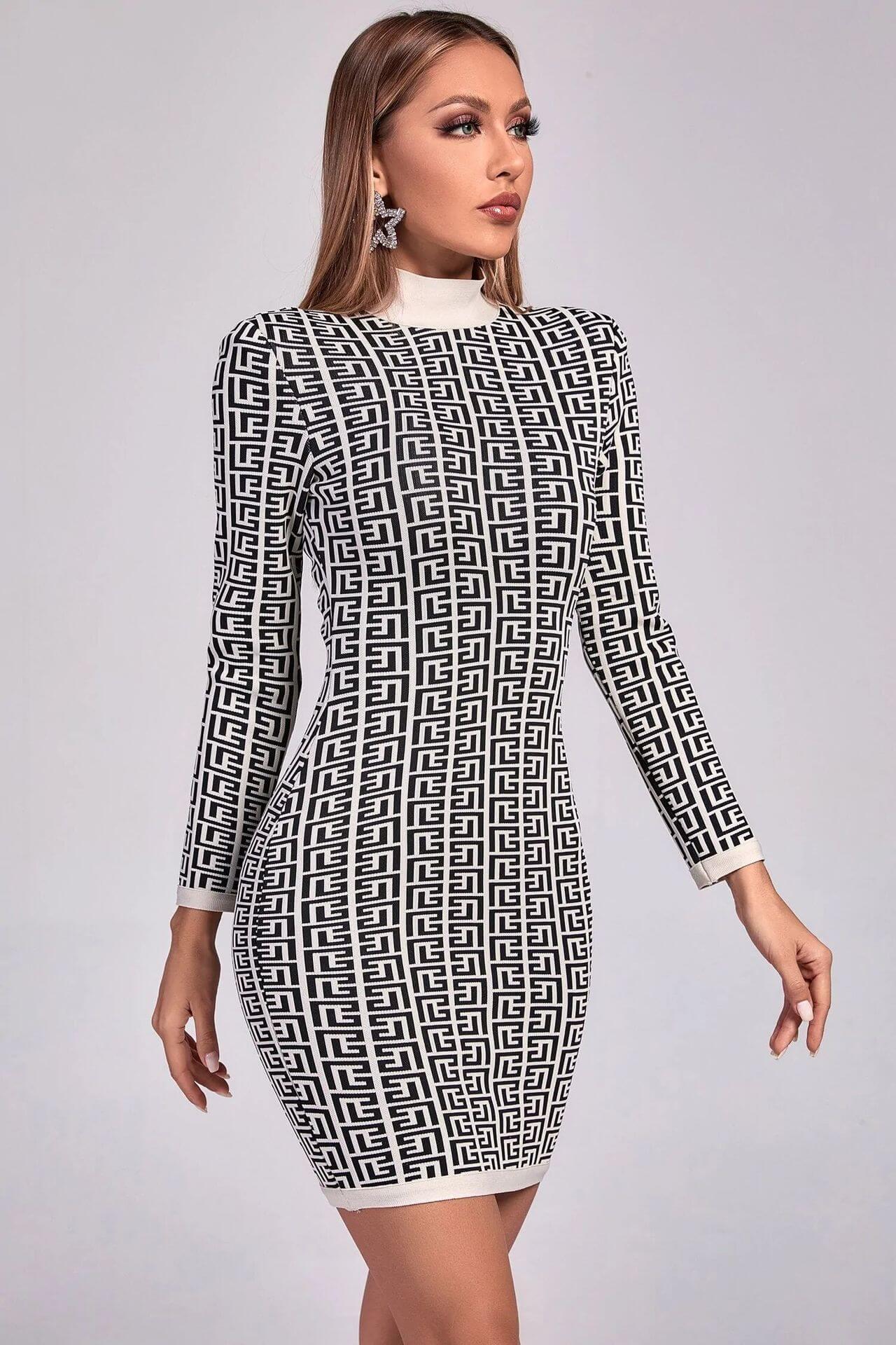 Minivestido jacquard de manga larga