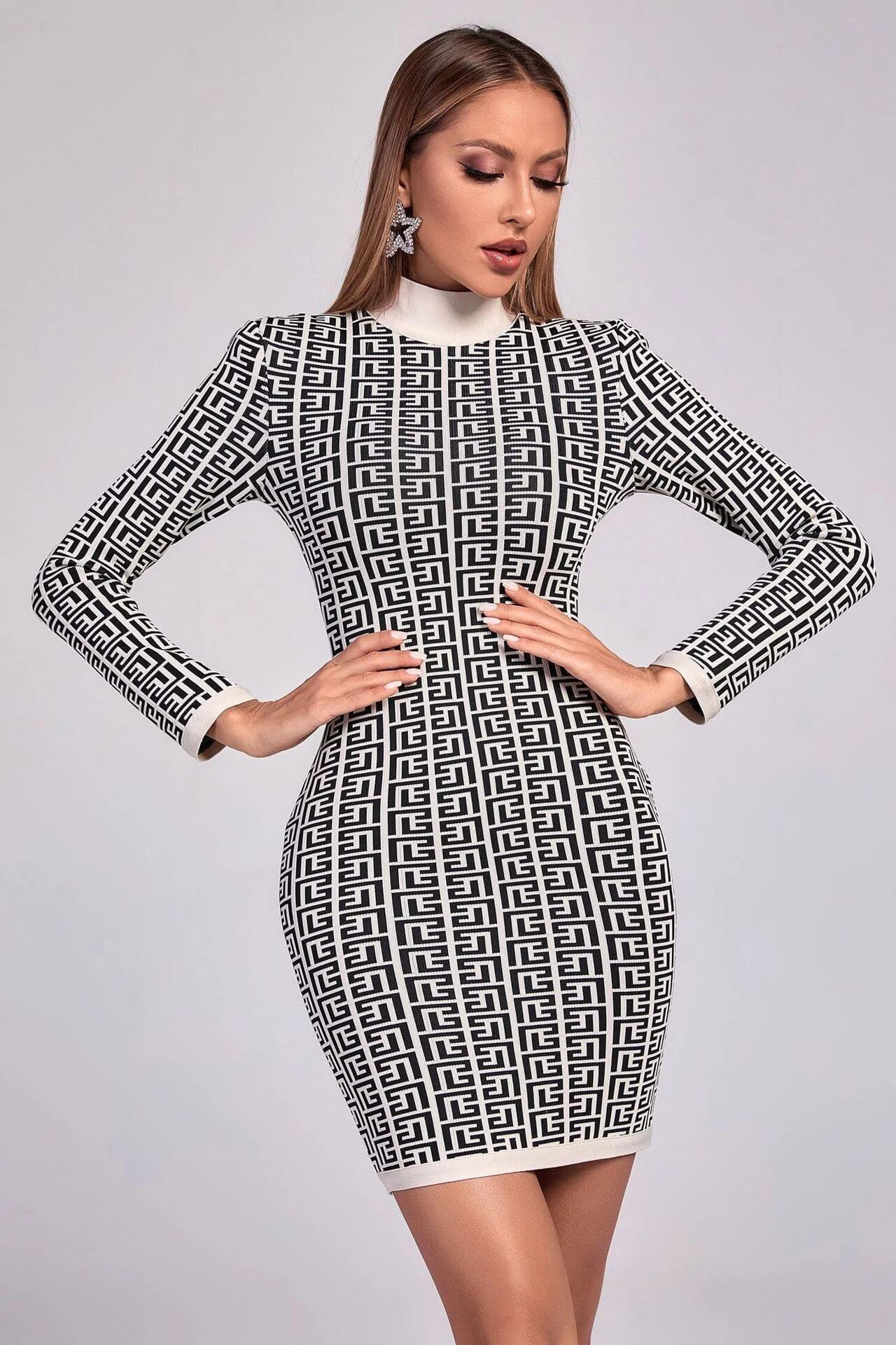 Minivestido jacquard de manga larga