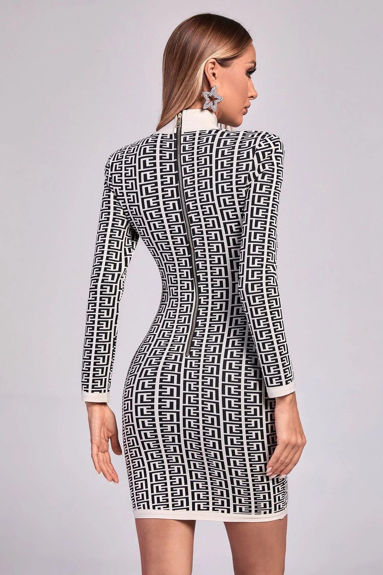 Minivestido jacquard de manga larga