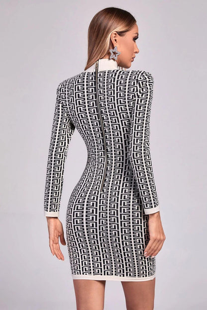 Minivestido jacquard de manga larga