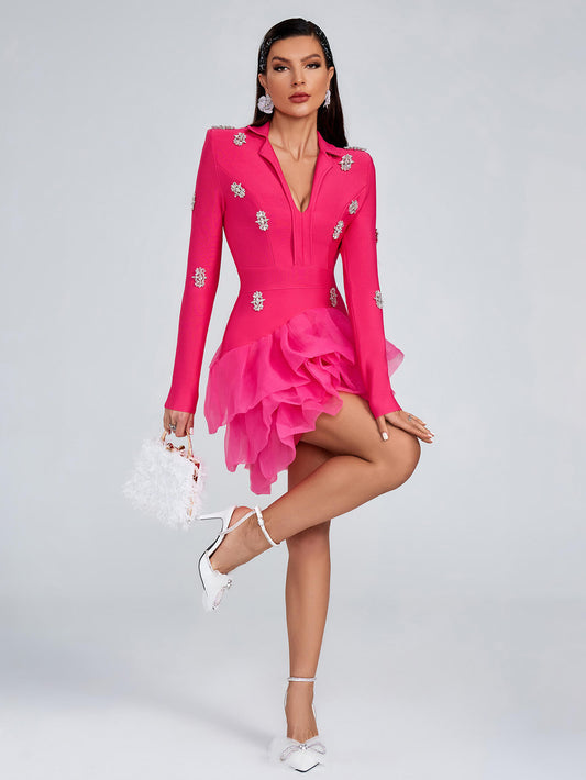 Lucy Deep V-neck Mini Dress-Pink