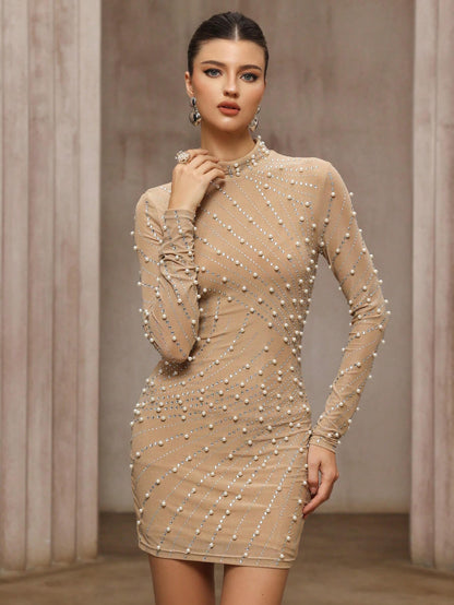 Robe portefeuille en maille perlée