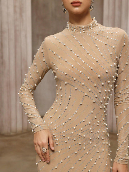 Robe portefeuille en maille perlée