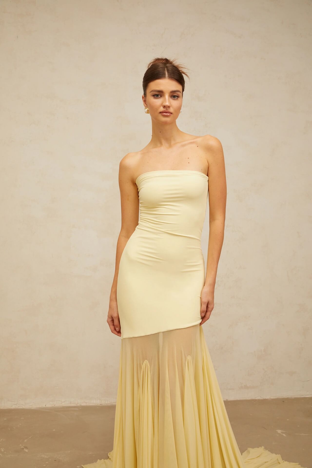 Mesh Spliced Strapless Max Dress