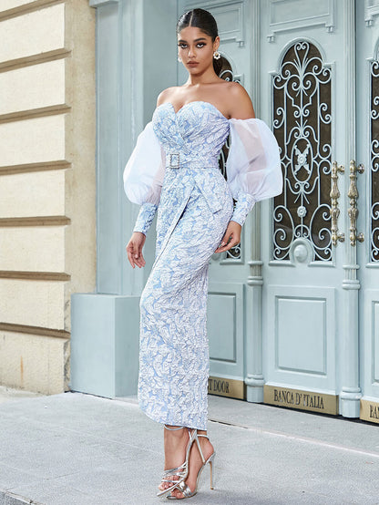 Off-The-Shoulder Lantern-Sleeved Long Dress