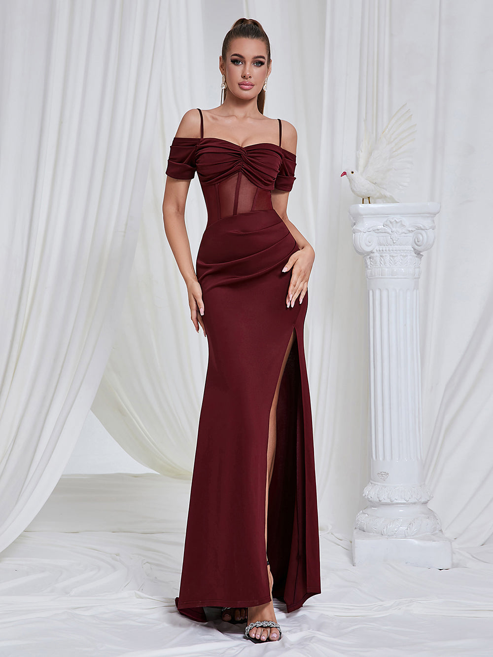 Off The Shoulder  Slit Maxi Dress