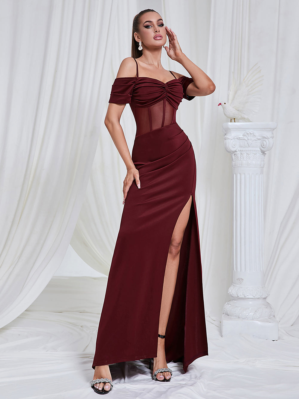 Off The Shoulder  Slit Maxi Dress