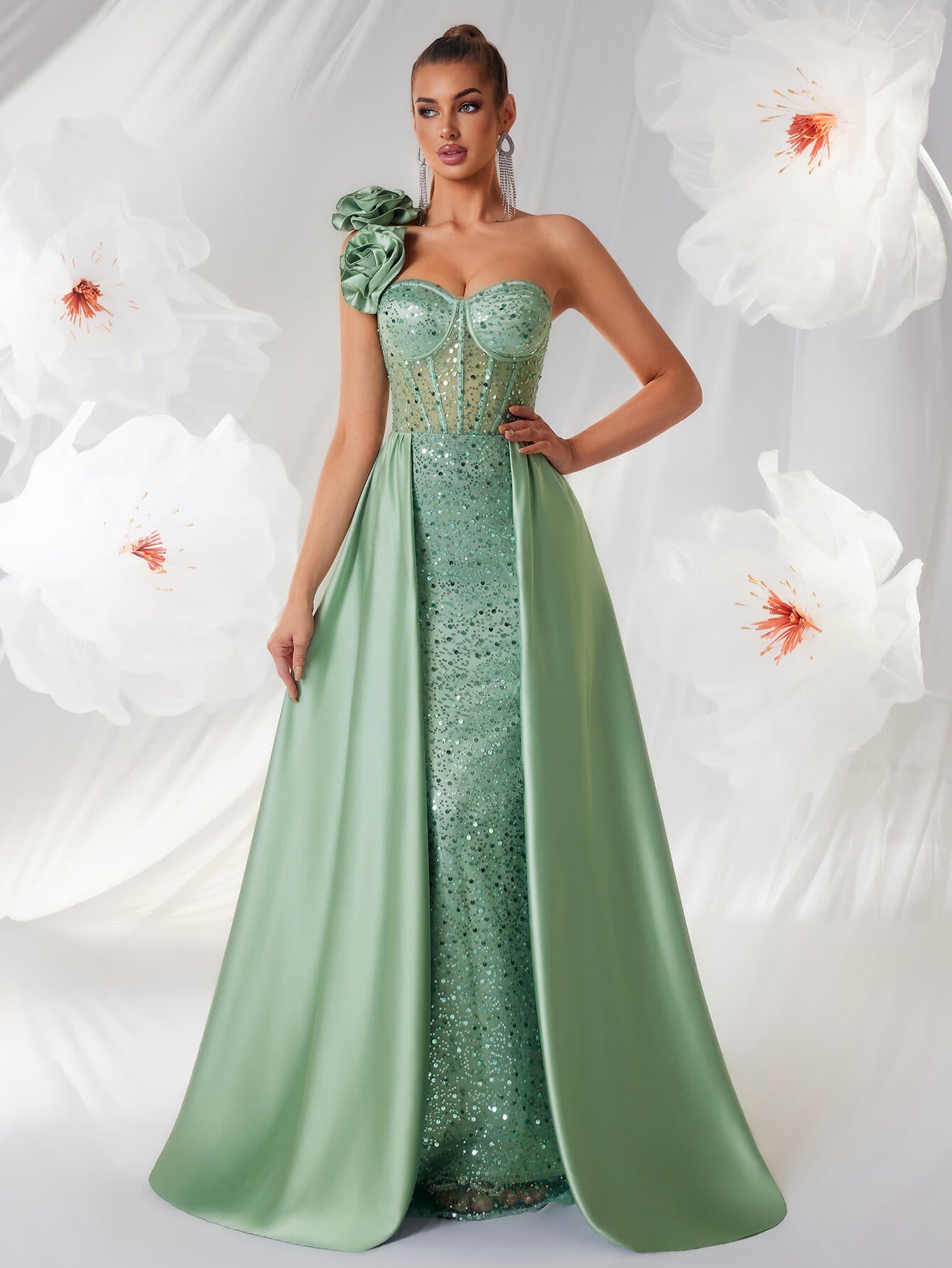 One-Shoulder Sequin Max Dress