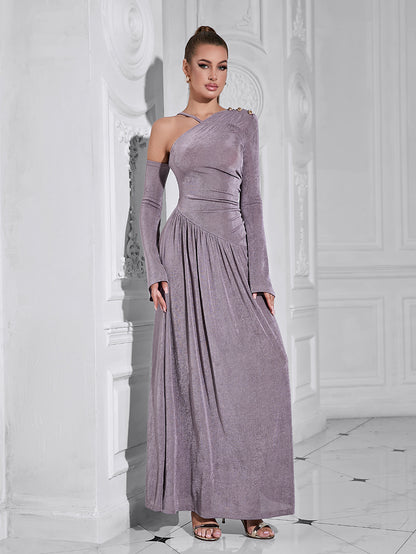 One-Shoulder Long-Sleeved Long Dress