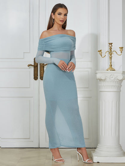 One-Shoulder Mesh Long Dress