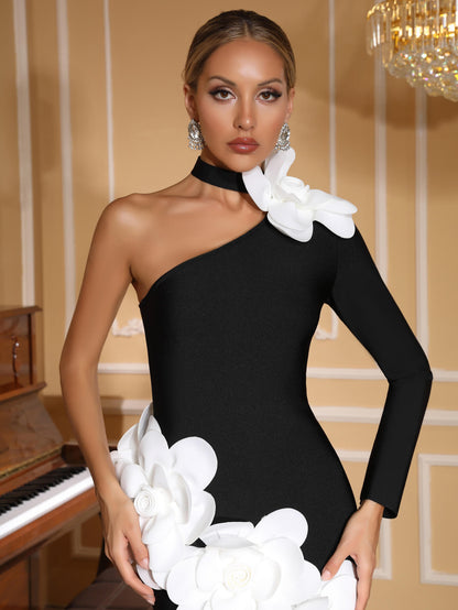 Vestido de vendaje de un solo hombro