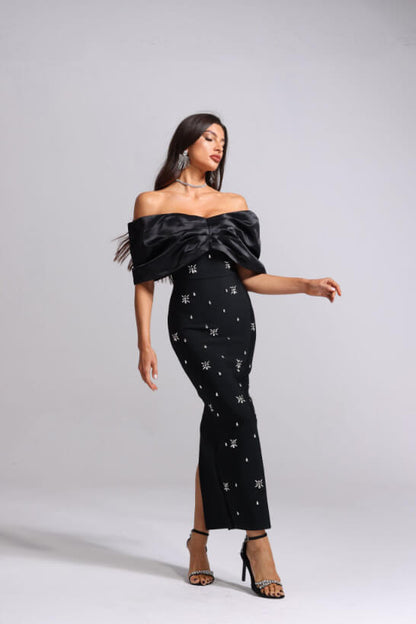 Robe bandage asymétrique à diamants