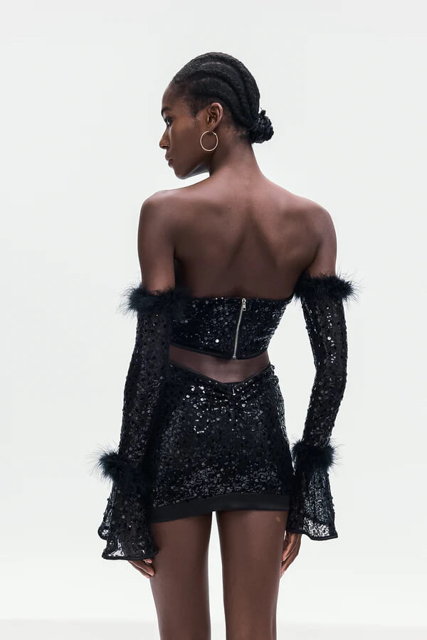 One-Shoulder Long-Sleeved Sequined Set