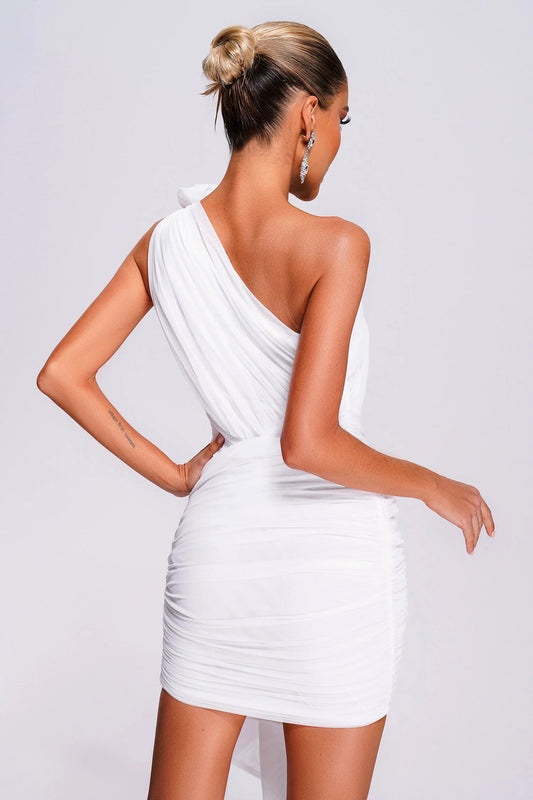 One Shoulder Mesh Mini Dress