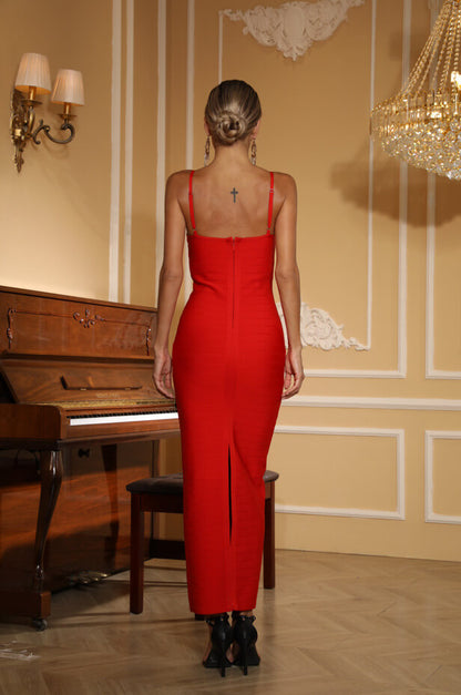 Robe longue rouge bandage