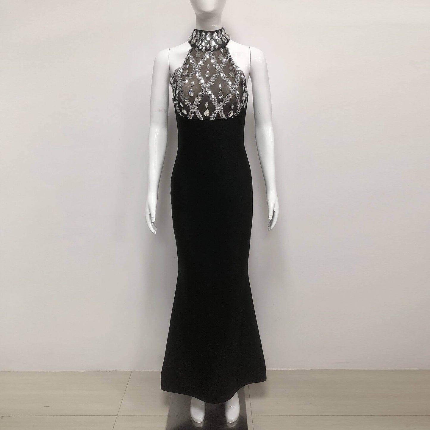 Rhinestones Sleeveless Long Dress