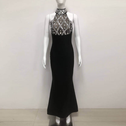 Rhinestones Sleeveless Long Dress