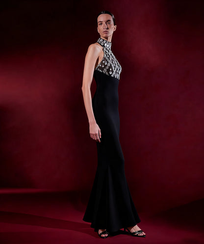 Robe longue sans manches à strass