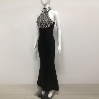 Robe longue sans manches à strass
