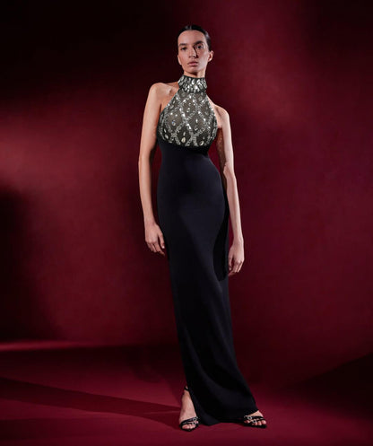 Robe longue sans manches à strass