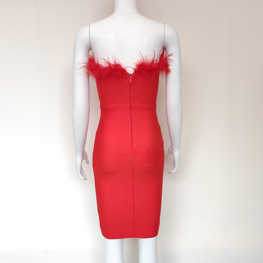 Robe Bandeau Rita Bodycon Ornée de Plumes