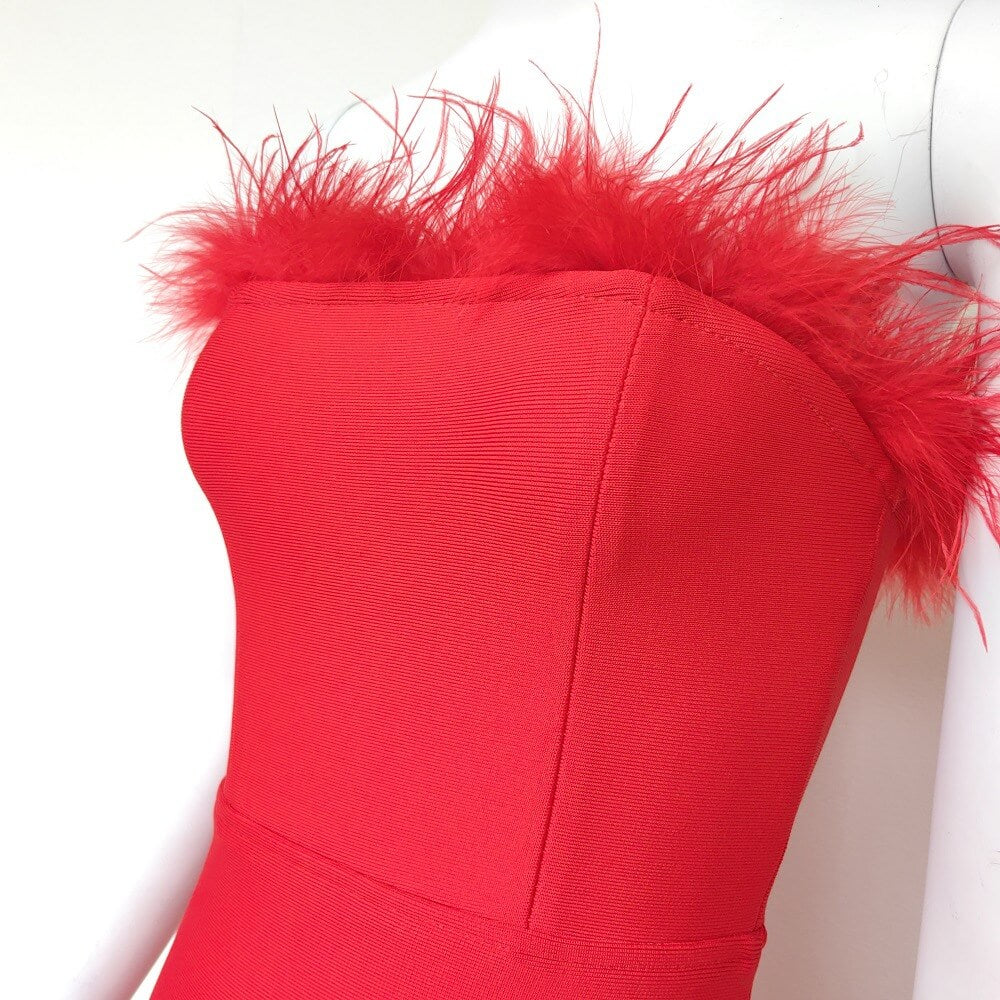 Robe Bandeau Rita Bodycon Ornée de Plumes