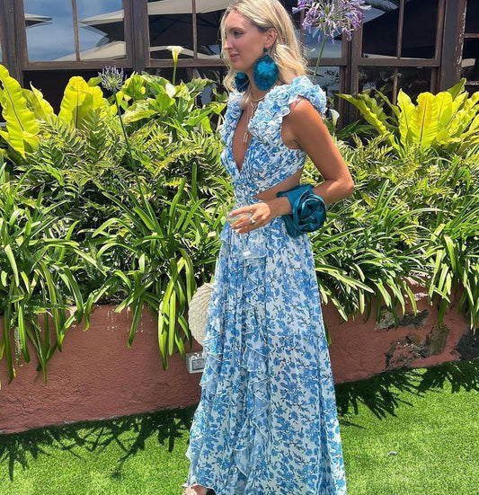 Small Flowers Maxi Dress-Blue - vevewholesale