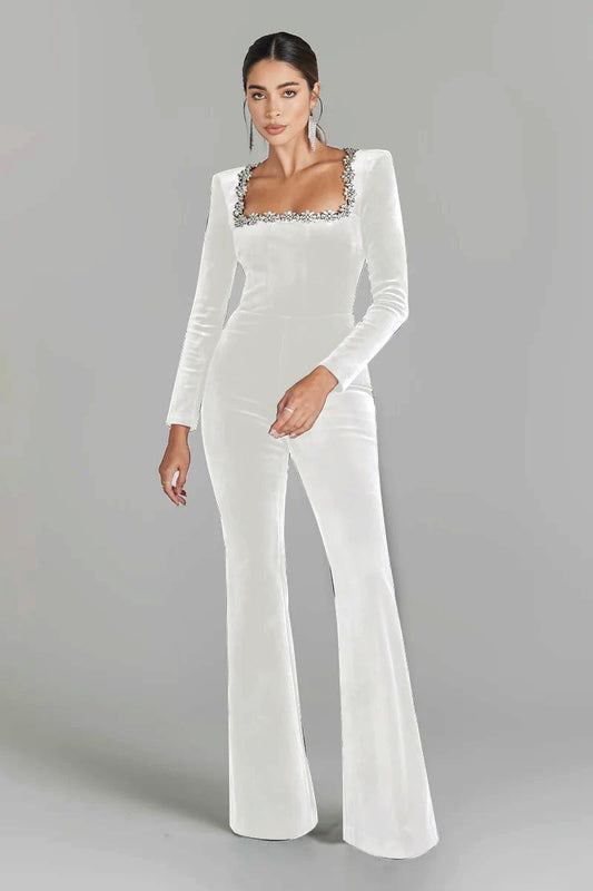 Square-neck long-sleeved horn - white