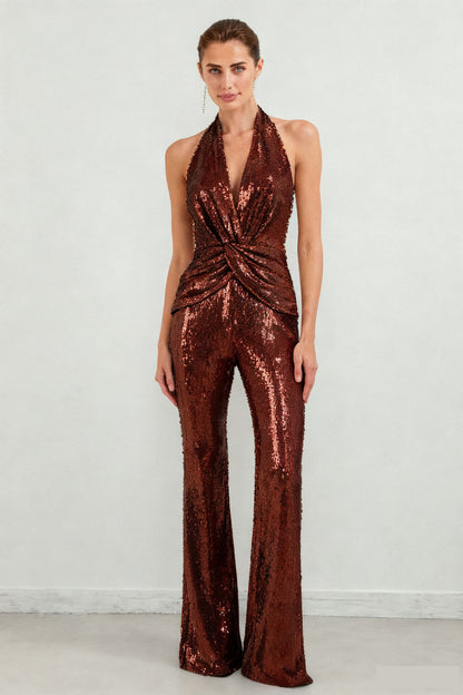 Sequined Halter-Neck Jumpsuit