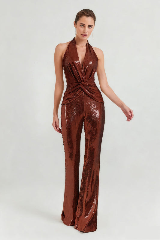 Sequined Halter-Neck Jumpsuit