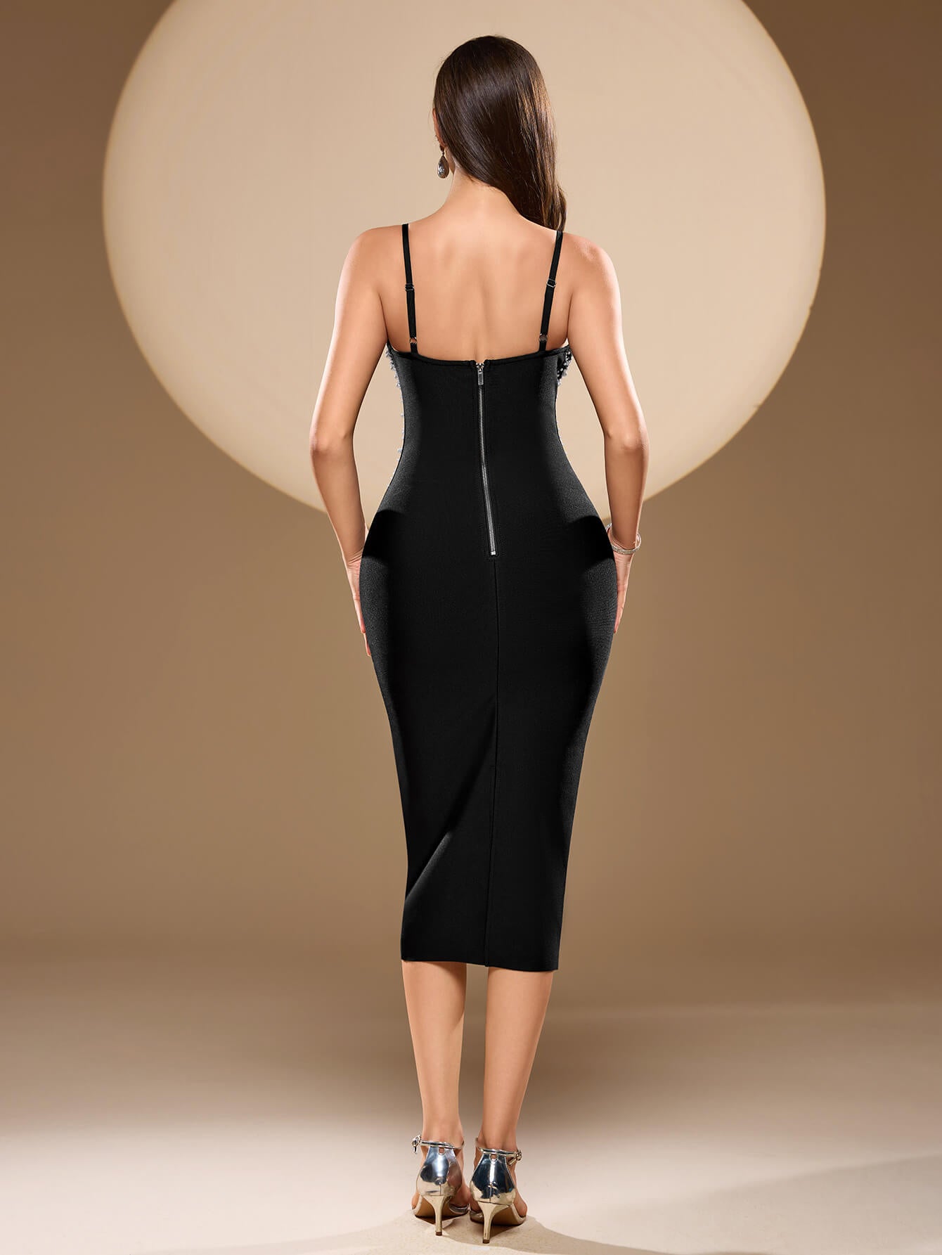 Sling Beaded Bandage Midi Dress