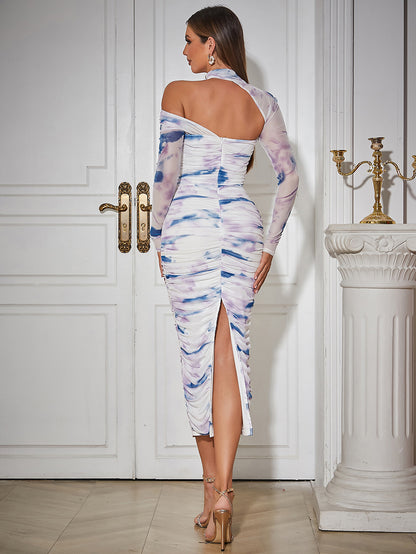 Slit Floral Print Long Dress