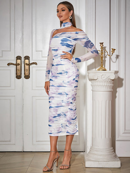 Slit Floral Print Long Dress