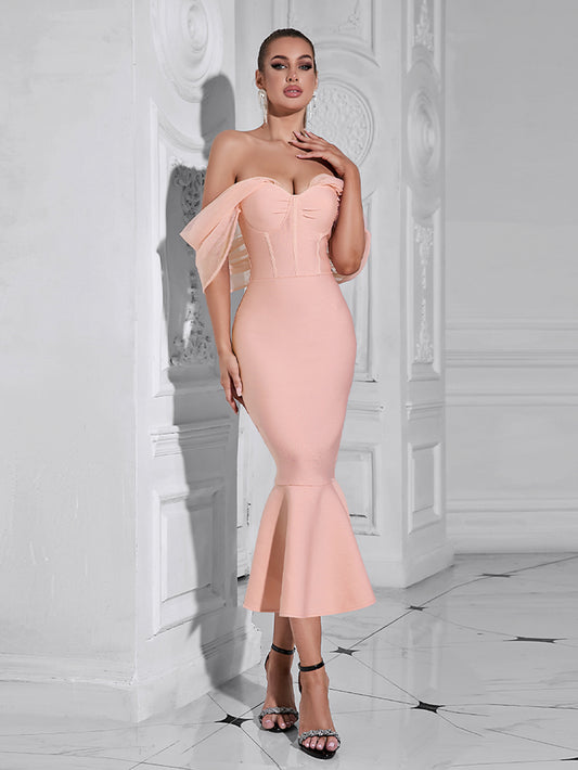 Solid Color Backless Bandage Fishtail Dress