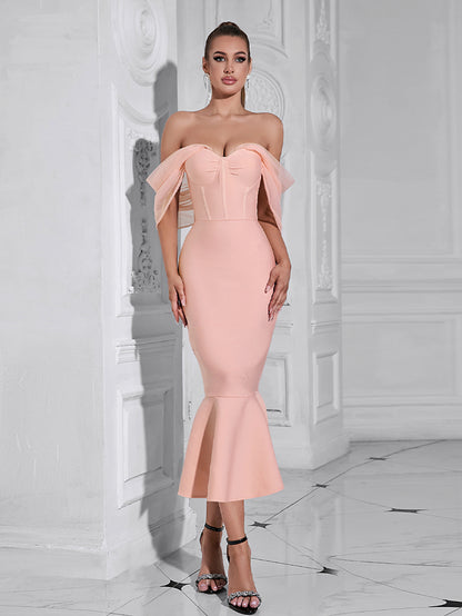 Solid Color Backless Bandage Fishtail Dress