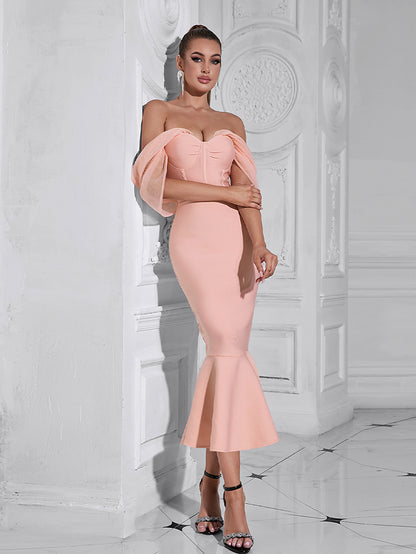 Solid Color Backless Bandage Fishtail Dress