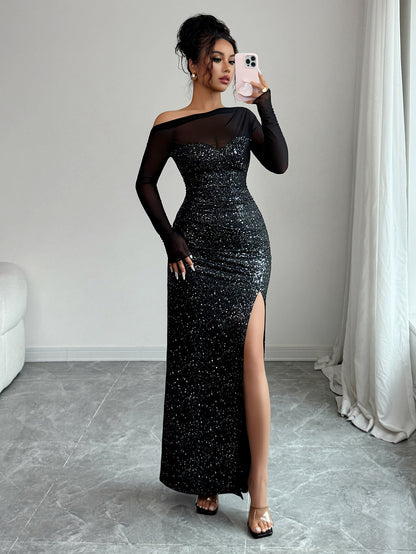 Strapless Long-Sleeved Long Dress