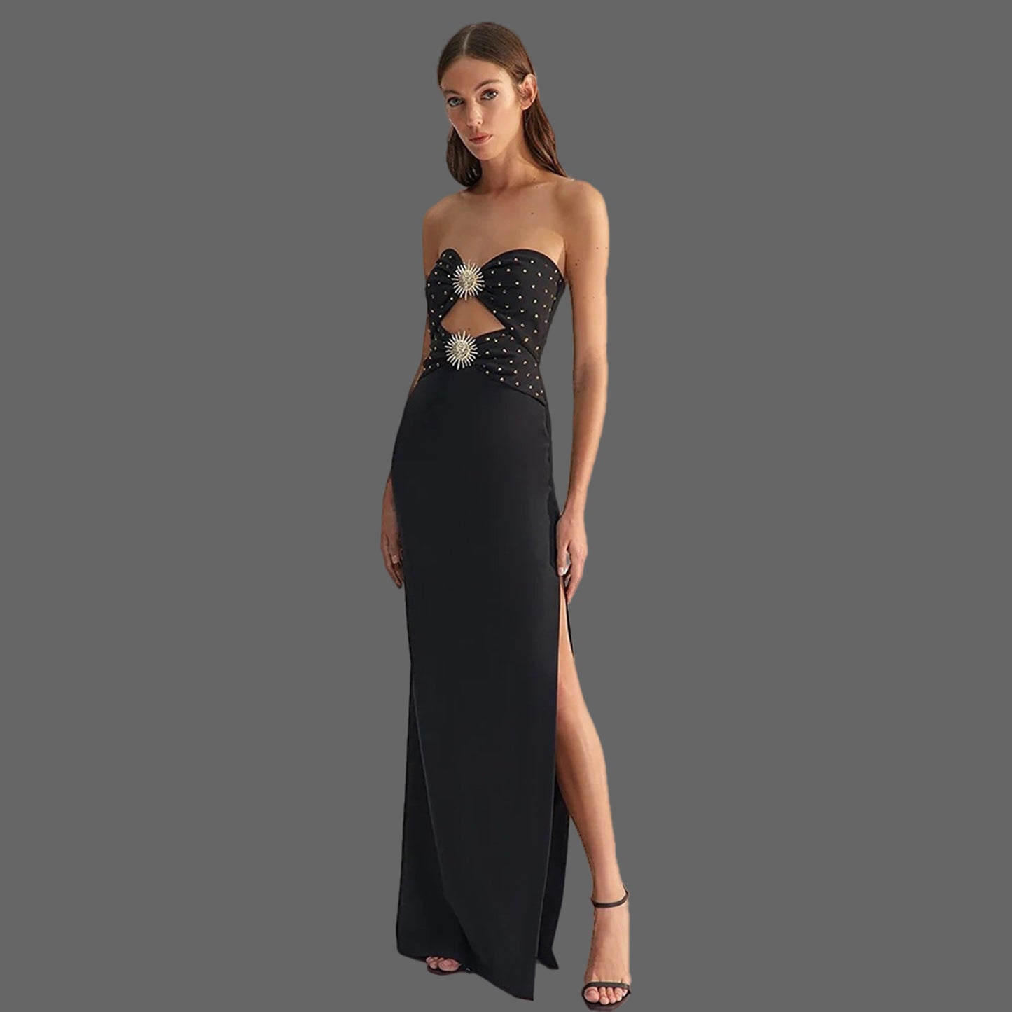 Strapless Metal Accessory Bandage Dress