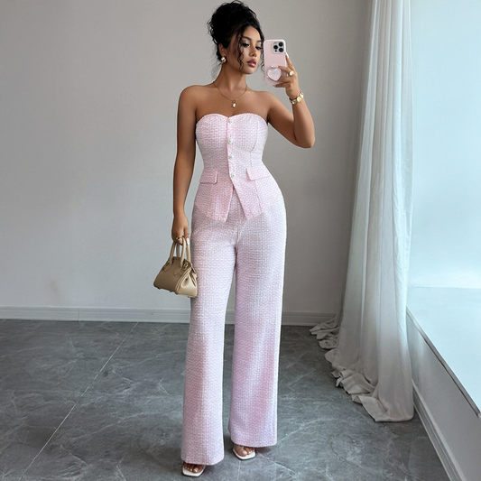 Strapless Wide-Leg Pants Set