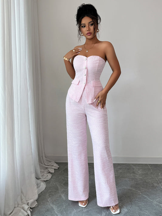 Strapless Wide-Leg Pants Set
