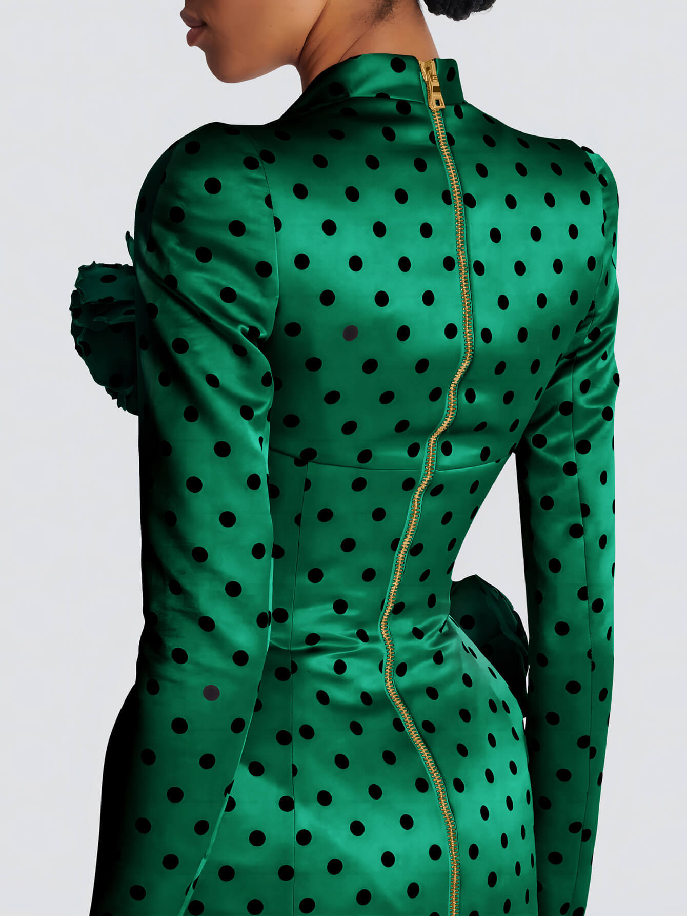 V-Neck Polka Flower Mini Dress-Green
