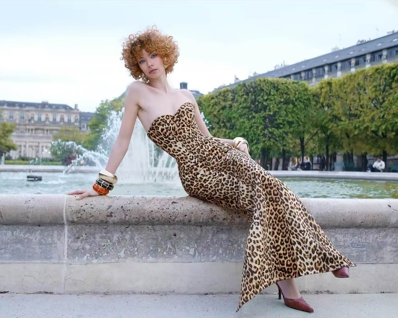 V-Neck Leopard Print Long Dress
