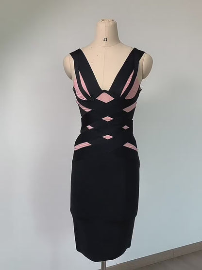 Halter Deep V Midi Dress